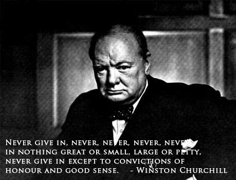 Churchill with Never Quote